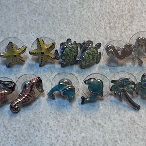 Assorted Ocean-Themed Stud Earring Set - Yellow, Green, Teal
